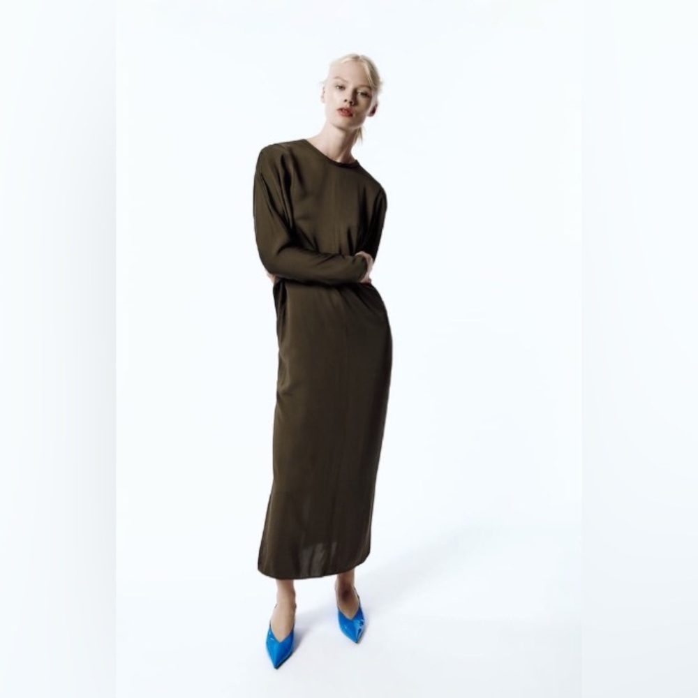 NWT Zara Midi Batwing Dress - Khaki, M